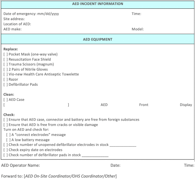 Aedr Sample Automated External Defibrillator (AED) Equipment Re-Stocking Form – HR ...